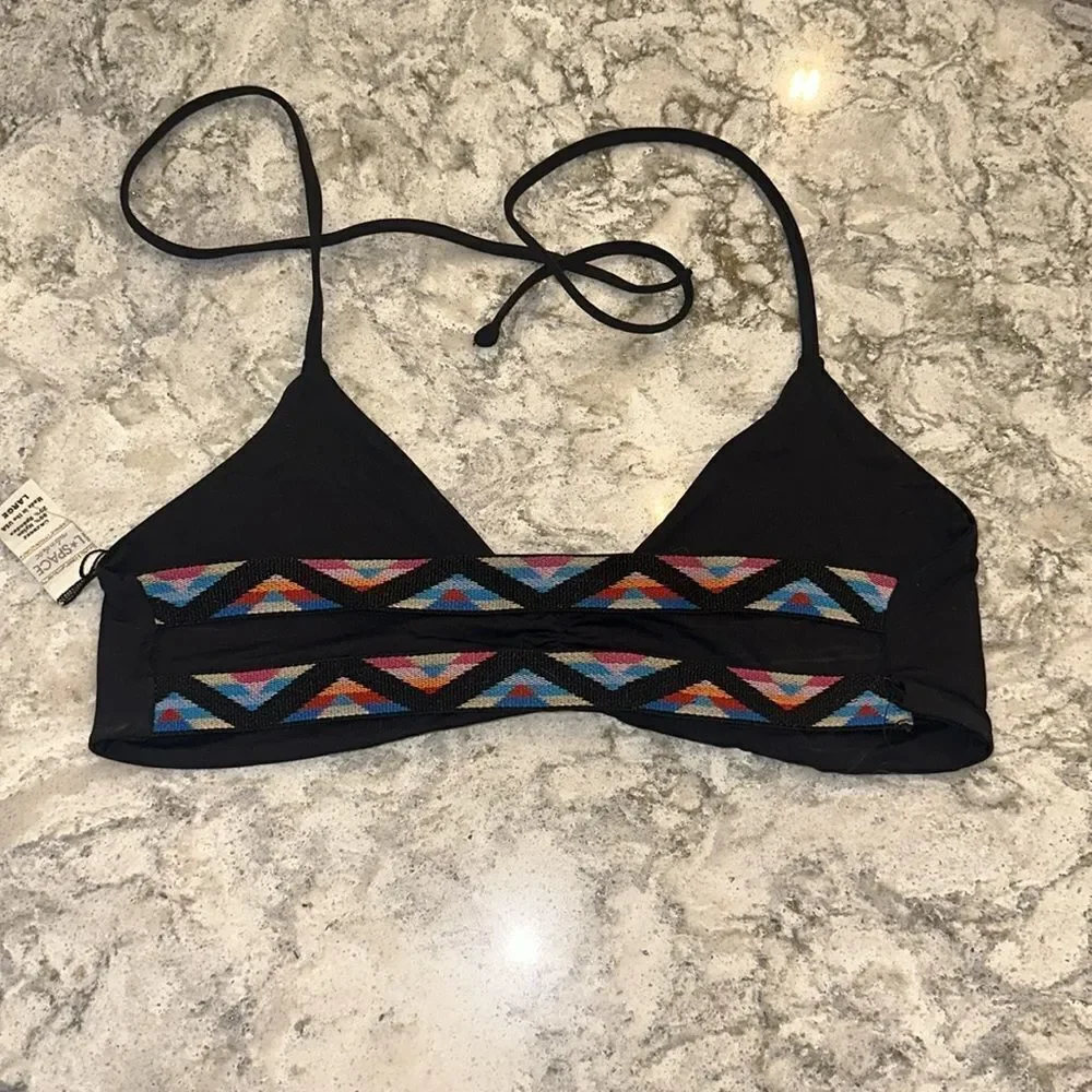 🖤 L*Space Black Bikini Top – Size Large – Boho Back Detail